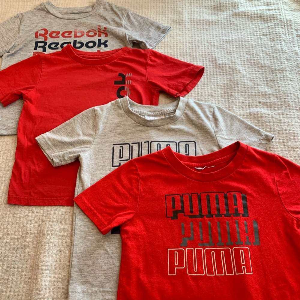 Rebook and Puma Boy’s 4T Shirt bundle. 4 pieces 2 reebook, 2 pumas.